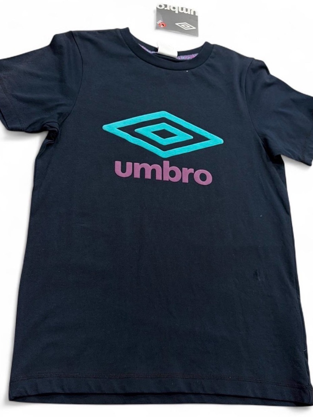 NWT Umbro Black Tee with Teal Logo and Purple Umbro Text Sz YL NWT